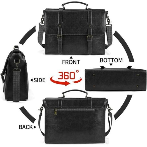 Leather Mens Messenger Bag Vintage 15.6 Inch Waterproof Leather Laptop Breifcase - Picture 3 of 7